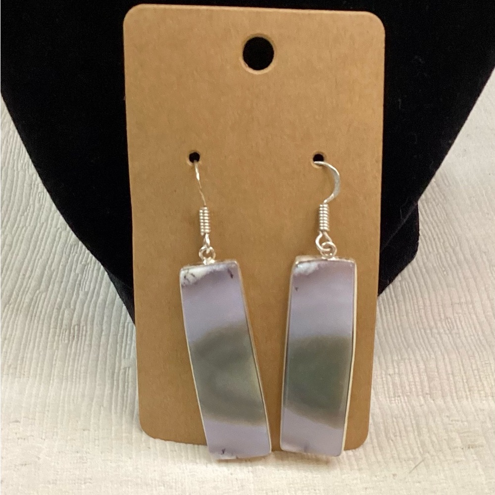Elegant Dendritic Opal Rectangular Earrings - image 1